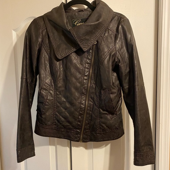 Guess dark brown leather jacket - Picture 1 of 4